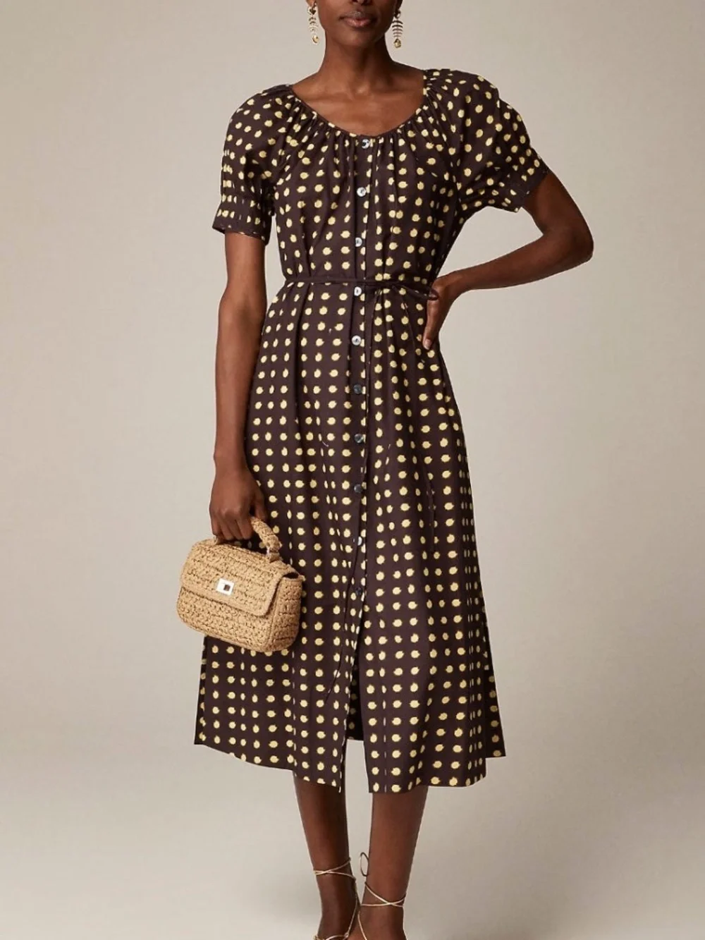 J-Crew Button-up midi dress in dot cotton poplin size-S